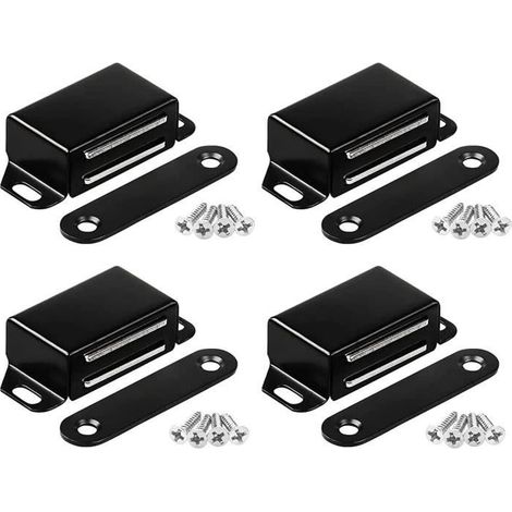 Loquet Magnetique Porte,Lot de 4 aimants de placard,acier inoxydable,très résistants,avec vis,pour porte de placard de salle de-Ywey (1/5)