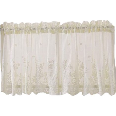 Gardinen – Kleine Gardinen – Transparent – Spitzenblumenmuster – Geeignet für Schlafzimmer, Küchen, Kleiderschränke, Keller, Wohnmobile – Polyester – 137 x 61 cm – Beige (1/5)
