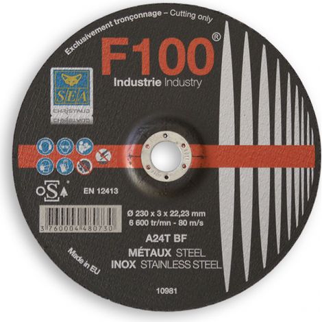 Disque à tronconner acier 230X3X22.23mm F100 MD SEA