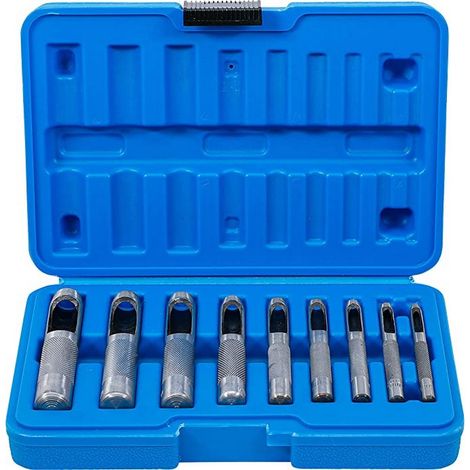Bgs Technic – Coffret de 9 emporte-pièces ronds 3 à 12 mm – Découpe précise pour cuir et caoutchouc – Fente d'évacuation intégrée – Coffret plastique