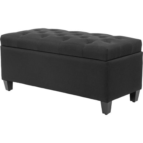 Sitzbank Polsterbank mit Stauraum Truhenbank Flur Schlafzimmer Wohnzimmer leinenartiges Polyester Gummiholz Schwarz 100 x 40 x 44 cm