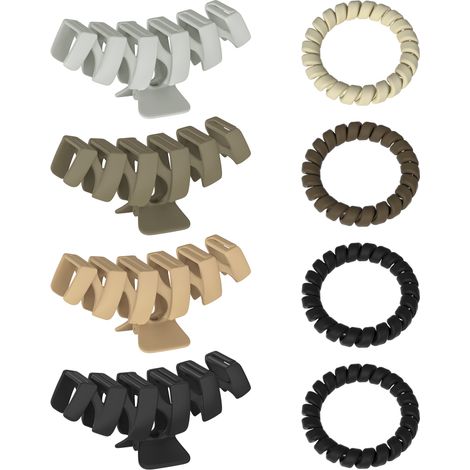 Pinzas para el cabello antideslizantes, agarre fuerte, 11 cm, juego de 4 pinzas + 4 gomas elásticas, colores mate. (1/5)