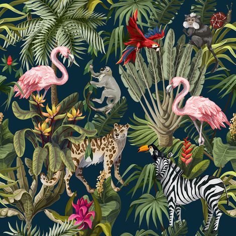 Papier peint panoramique Enfants - Animaux de la Jungle - 130 cm x 130 cm (1/2)