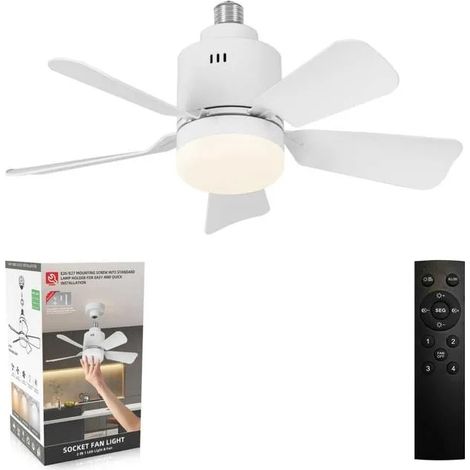 Ventilateur de Plafond LED, 24W avec Télécommande,5 Luminosités, 3 Couleurs, 4 Vitesses, Installation sur Douille E27,Blanc (1/5)