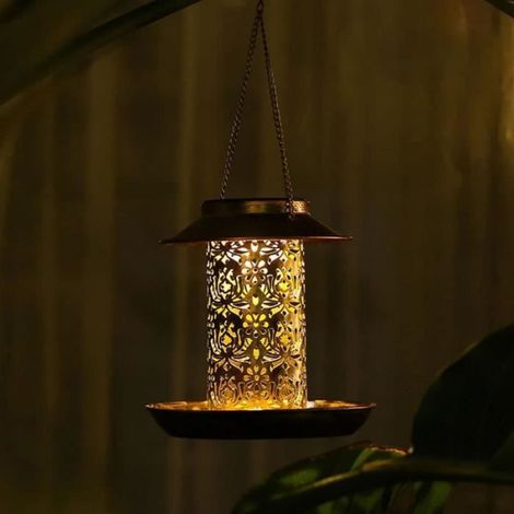 Solaire Oiseau Mangeoire Lampe pour Extérieur Métal Suspendu Jardin Lanterne Solaire Lumières Étanche LED Lampe Paysage Rétro[O2289] (1/5)