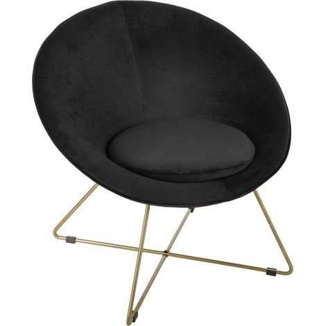 Fauteuil Noir en velours - L. 76 x l. 67 x H. 69 cm -PEGANE-