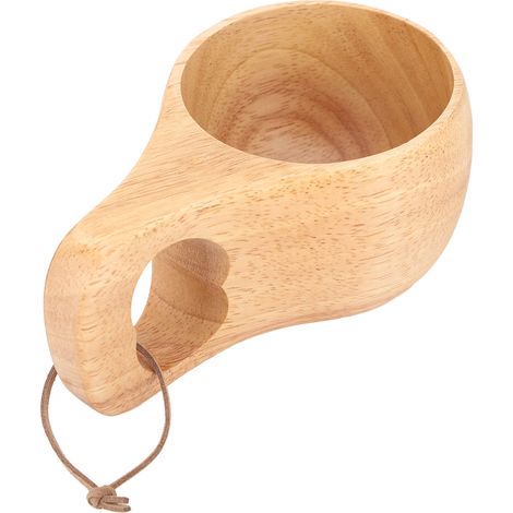 Multifunktionaler Holzbecher im nordischen Stil mit Henkel, ideal für Wein, Milch und Kaffee. Er liegt bequem mit zwei Fingern in der Hand und hat ein Loch. (1/5)