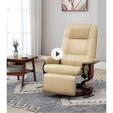 Poltrona relax reclinabile, girevole a 360°, ecopelle, bianco crema OKMYHOME (1/5)