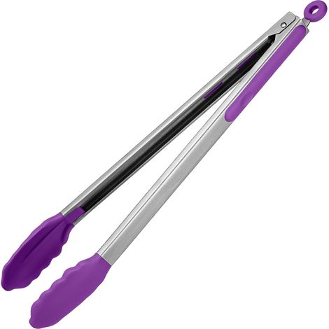 41 cm 315 ℃ Pince de cuisine en silicone résistant à la chaleur avec embouts en caoutchouc antiadhésif hermétiquement scellés et poignée en acier revêtue de silicone pour servir (Noir) (1/5)