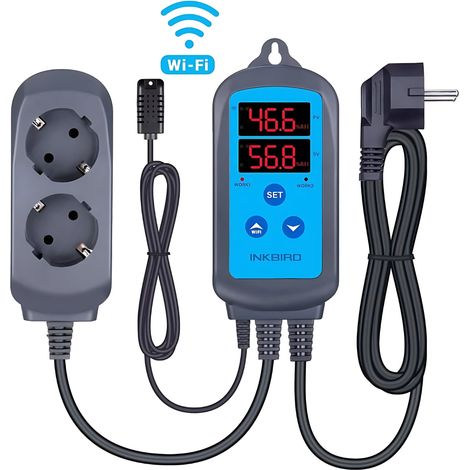 Regulateur de Temperature Prise Thermostat Contrôleur Humidité Numérique Avec Sonde 2 Relais 220V Terrarium INKBIRD IHC-200-WIFI
