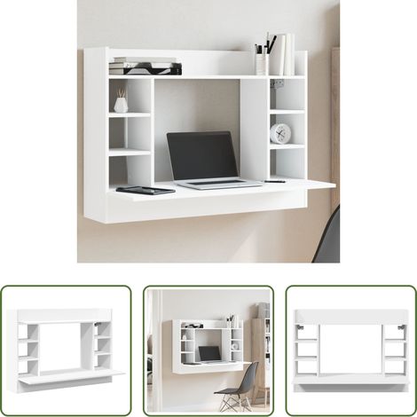 vidaXL Bureau en bois d'ingénierie - Bureau mural blanc 105x48x75 cm bois d'ingénierie (1/5)