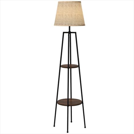 Lampadaire sur pied 2 étagères abat-jour tissu E27 40 W 166 cm (1/5)