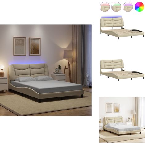 Bettgestell mit LED ohne Matratze Creme 140x190 cm Stoff - Bettsofa - Schlafzimmermöbel - Boxspringbetten - Doppelbett - Einzelbett (1/5)