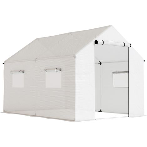 Serra a Tunnel 2x3x2 m con Porte e Finestre Avvolgibili e Tetto a Punta in Acciaio e PE Bianco (1/5)