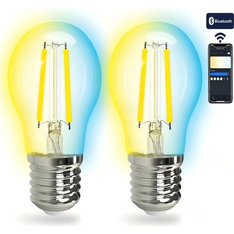 Kit 2 Ampoules intelligentes Bluetooth en maille Aigostar G45 E27 4,5W CCT réglables, ampoule filamenteuse avec verre dégradé + télécommande (1/2)