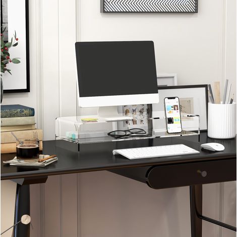 Supporto per monitor 50.8x19x12 cm, rialzo per schermo, 2 livelli, acrilico trasparente (1/5)