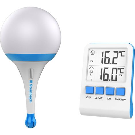 Steinbach Solarleuchte mit Funkthermometer blau Funkthermometer