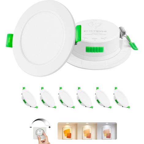 Lot de 6 Spot Led Encastrable Extra Plat, 5W Spot Encastrable Led 68-75mm Découpe, Blanc Chaud 2700K Blanc Neutre 4000K Blanc Froid 6000K Spot Salle de Bain IP44 pour Cuisine, Blanc (1/5)