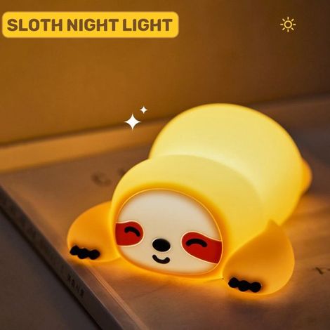 Lámpara de noche con forma de perezoso de silicona suave, recargable por USB, táctil y regulable, ideal para la mesita de noche. (1/5)