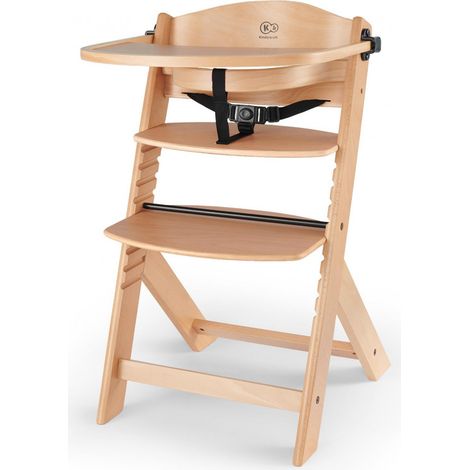 Kinderkraft ENOCK Chaise Haute d'alimentation Bébé, 3 en 1, en Bois Naturel, Évolutive, Réglable, Puericulture, Avec Plateau, Très Solide, Design Universel, Avec Accessoires (KKKENOCNAT0000)