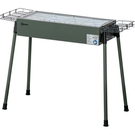 Barbecue charbon de bois portable sur pieds amovibles 2 grilles 2 paniers latéraux 94x39x70 cm