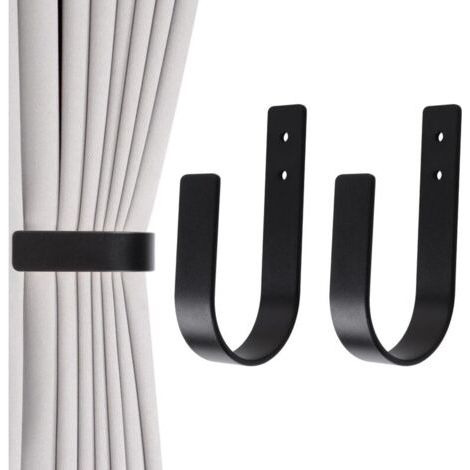 Lot de 2 embrasses de Rideaux Modernes en Aluminium Massif en Forme de U pour Rideaux Attache Rideau Crochet Rideau (Noir) (1/4)