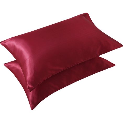 Taie d’oreiller unie imitation soie, couleur bordeaux, douce et lisse, housse décorative élégante (1/4)