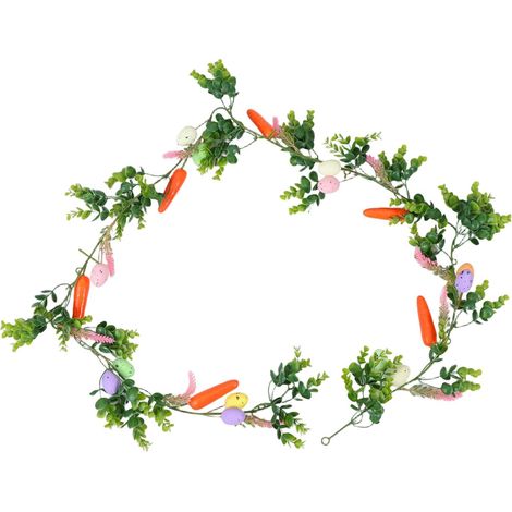 Guirlande de Pâques 175 Cm Œufs Artificiels et Carottes, Vigne Décorative Verte Réaliste pour Porte, Cheminée et Jardin, Décoration Printanière Extérieure et Intérieure (1/5)