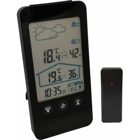 Station Météo - Radio-Pilotée - Thermomètre Hygromètre Numérique Intérieur - Horloge Réveil Calendrier - 2,2 x 8 x 16 cm - 1 Pièce