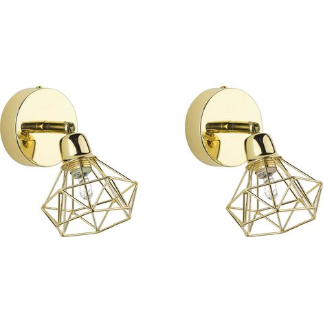 Conjunto de 2 lámparas de pared pantalla de jaula de metal dorado posición den luz ajustable moderno Erma