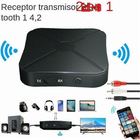 Récepteur/émetteur Bluetooth 4.2, prise AUX 3,5 mm, prise RCA, prise USB, adaptateur audio sans fil, appels mains libres, convient aux voitures, téléviseurs, ordinateurs et haut-parleurs. (1/5)