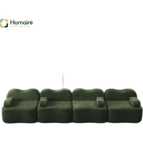 Canapé modulable en velours vert avec accoudoirs 384 x 98 x 70 cm HOMAIRE (1/5)