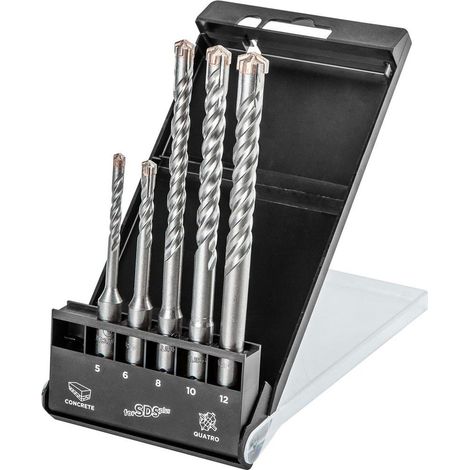 Set di punte per trapano per calcestruzzo SDS Plus, quattro, set da 5 - 5, 6 x 110 mm + 8, 10, 12 x 160 mm