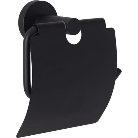 Dérouleur à papier WC avec couvercle, noir mat (1/2)