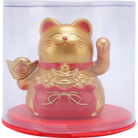 Ortviai Chat porte-bonheur maneki neko solaire avec mouvement automatique, couleur champagne, pour intérieur auto, bureau ou boutique (1/5)