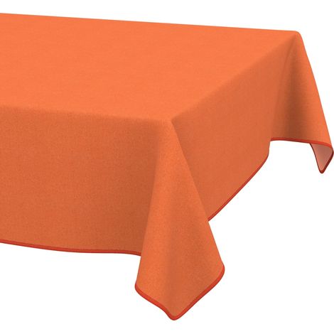 Nappe enduite Orange Aspect Lin avec Ourlet 140x120 cm Anti-Taches (1/5)