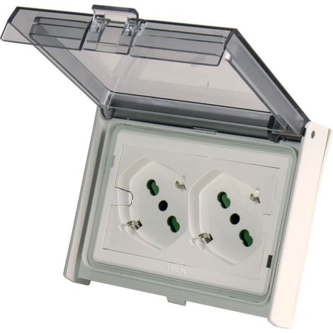 Multiprise Universelle à encastrer Double Prise 2P+T 16A IP55 pré-câblé pour boîte à 3 modules