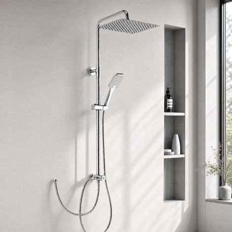 Colonne de Douche Acier Inoxydable, Tete de Douche Carré 25cm, Chrome (1/5)