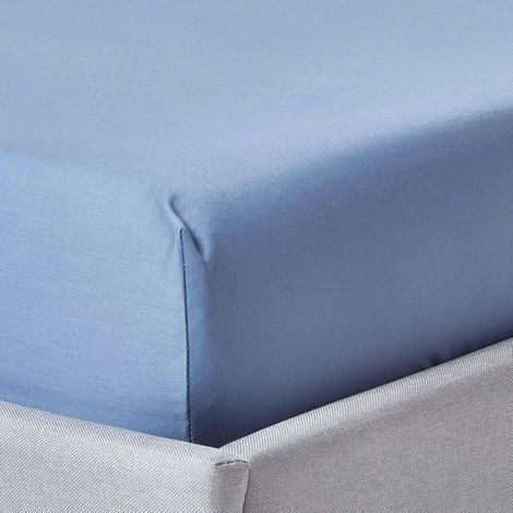 HOMESCAPES Air Force Blue Egptian Cotton Fitted Sheet 1000 Thread Count, Double - Air force blue