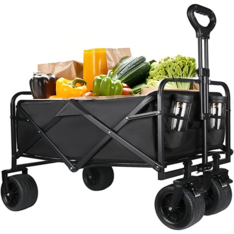 Chariot de plage tout-terrain – Roues larges 7" avec freins, capacité 150 kg / 150 L, toile 600D, pliage compact 72x50x20 cm – Idéal pour plage, camping, courses, pique-nique