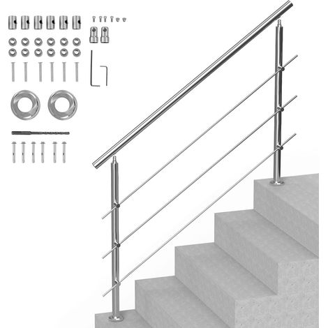 Garde-corps extérieur 149,9 cm pour escalier, 3 barres transversales, idéal porche et terrasse. (1/5)