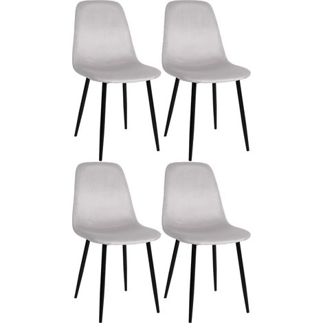 Lot de 4 chaises de salle à manger design simple avec pieds en métal noir et assise en tissu crème 100001833 (1/5)