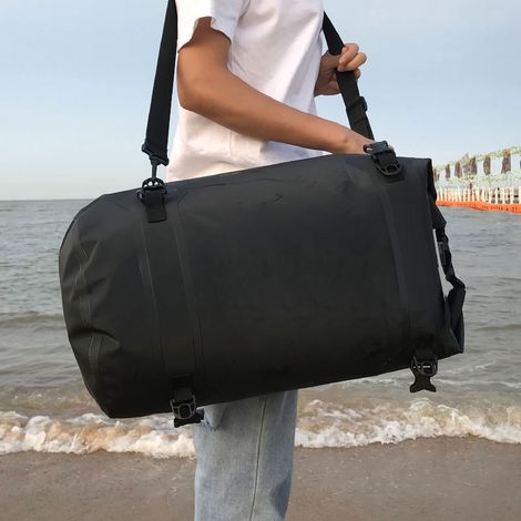 Sac de voyage moto imperméable tissu étanche grand volume résistant à l'usure sac de sport vélo sec avec 4 sangles à dégagement rapide noir 80L (1/4)
