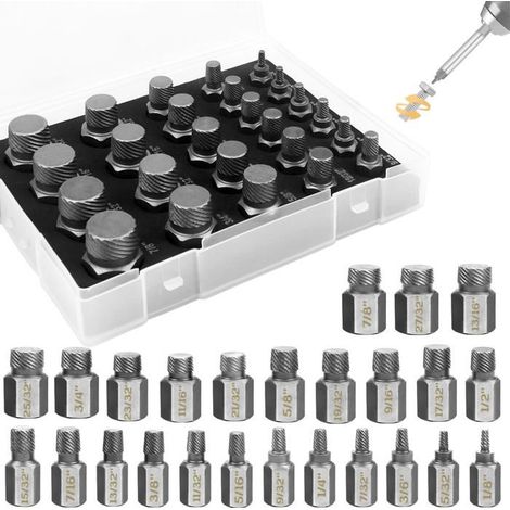 Kit de 25 extracteurs de vis professionnels - Sac de transport inclus - Pour boulons rouillés et cassés - Type spiralé (1/5)