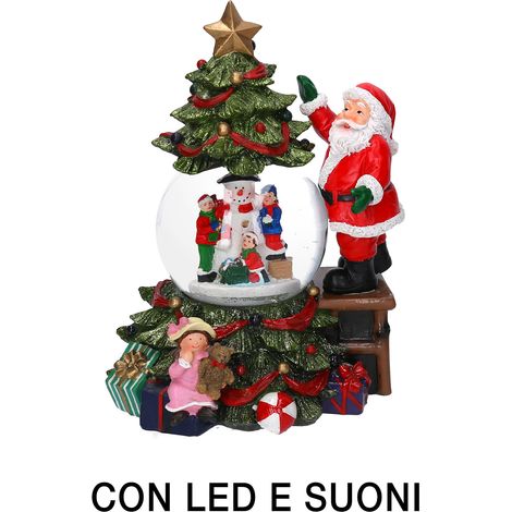 Palla di vetro con Led in Resina babbo natale con musica cm 16x15xh25 (1/3)