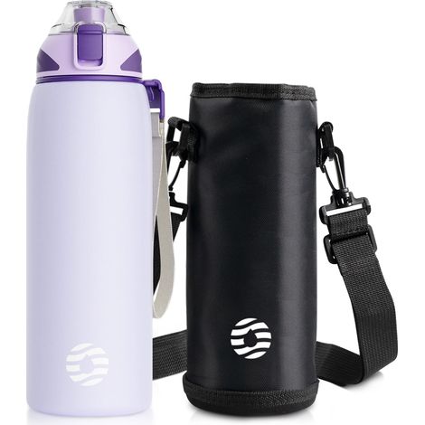 (Violet, 600 ml) Bouteille isotherme sous vide, adaptée aux boissons chaudes et froides, en acier inoxydable. (1/5)