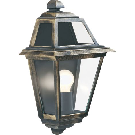 Searchlight New Orleans - Lanterna da parete per esterno da giardino 1 luce nera, oro IP44, E27 (1/5)