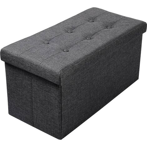 WOLTU Pouf Portaoggetti Ripiegabile Cassa Panca Contenitore Sgabello Lino Oxford Grigio Scuro (1/5)