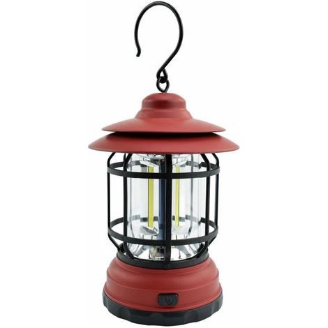 Lampe de camping rétro ZVD avec crochet de suspension - Lanterne tempête LED rechargeable - Lumière d'ambiance pour tente et jardin - Rouge (1/5)