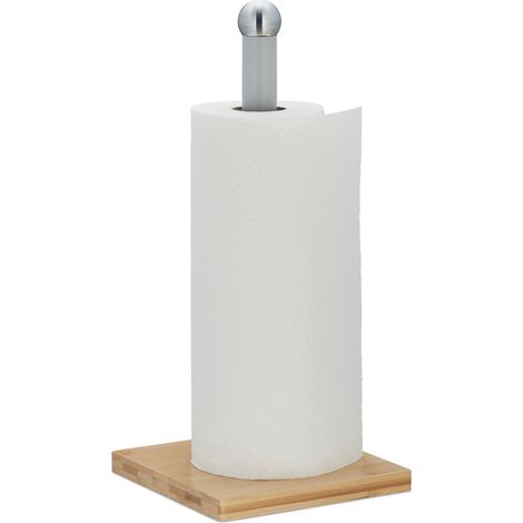 Relaxdays Portarotoli da Cucina, Porta Rotolone Carta Assorbente, HLP: 35x16x16 cm,  in Ferro e Bambù, Naturale Grigio